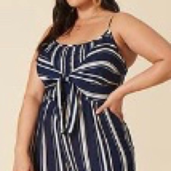 Plus Navy Tie Front Jumpsuit - Picture 3 of 4